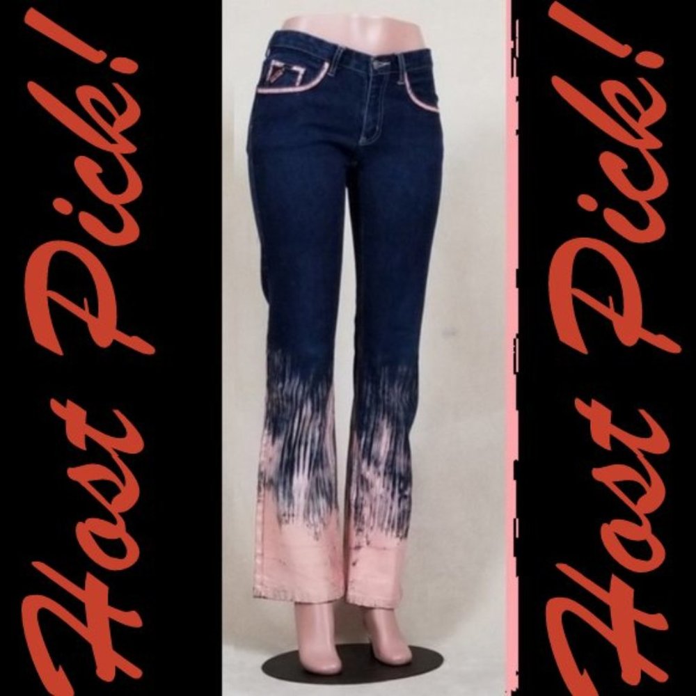 Maurice Malone Collection NEW Hand-Painted Unique JEANS Navy Pink Women's 🎉HP🎉